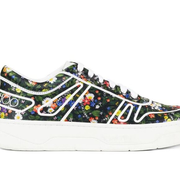 Brand new in box Jimmy Choo EU 41 1/2 Hawaii floral-print low-top sneakers 204 - Picture 1 of 4